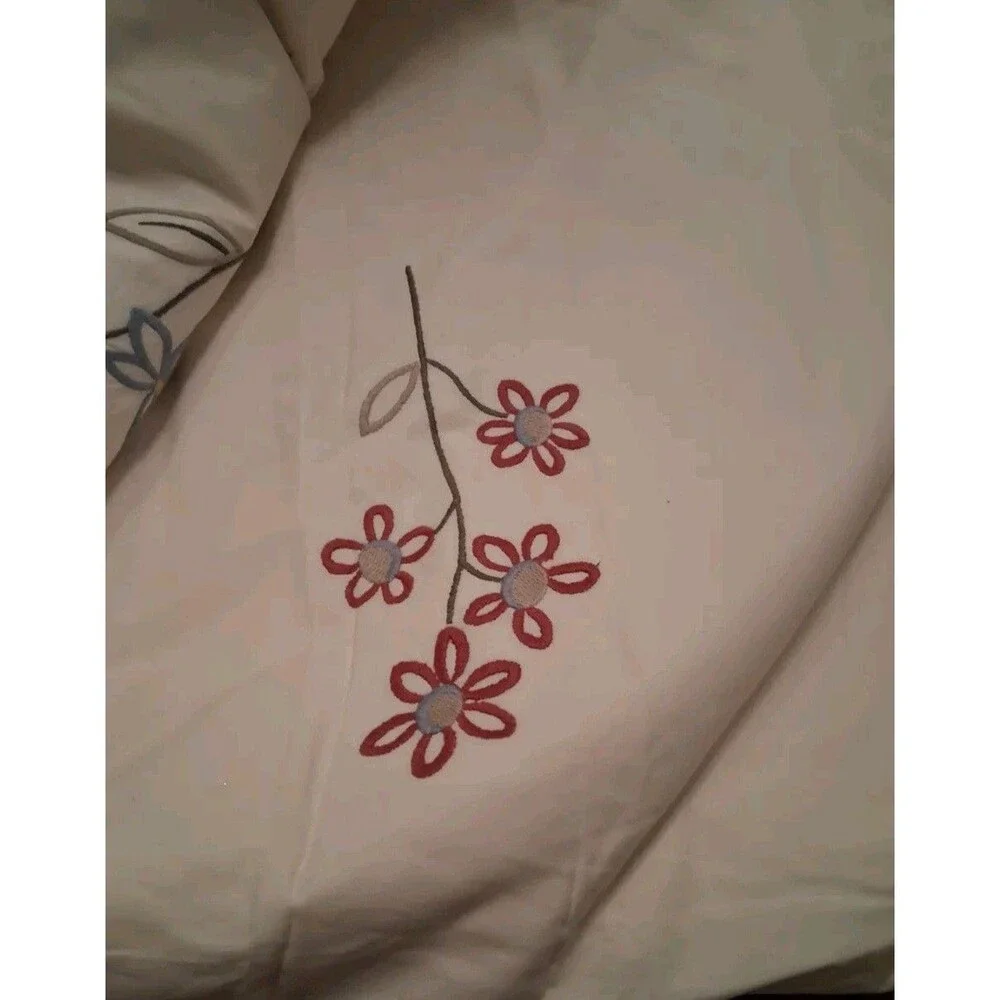 Pottery Barn Duvet Cover Embroidered Accent Floral Off-White 86x104